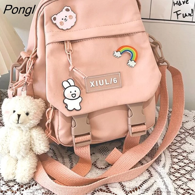 Pongl Trendy Small Backpack Women Ins Tooling Cute School Bag for Teenage Girls Korean Japanese Harajuku Women's Bookbag 305-1