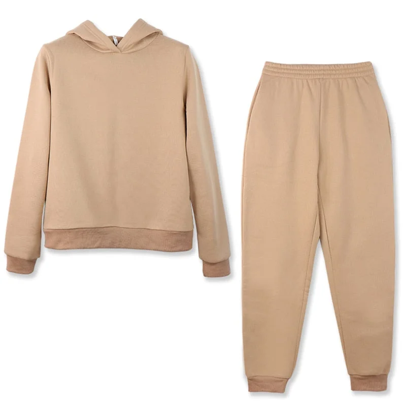 Casual Sets Women Fleece Tracksuit Warm Hoodie Sweatshirts Long Sweatpant Fashion Ladies Sweatshirt Suits Winter Two Piece Sets