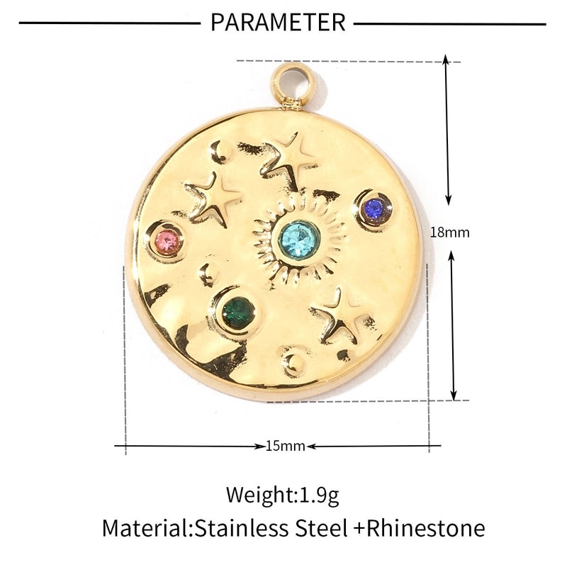 A Pack Of 3 201 Stainless Steel 18K Gold Plated Sun Star Polished Pendant