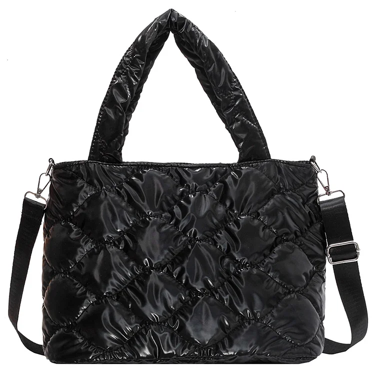 Women Crossbody Bag Fashion Nylon Cotton-padded Ladies Large Tote (Black)