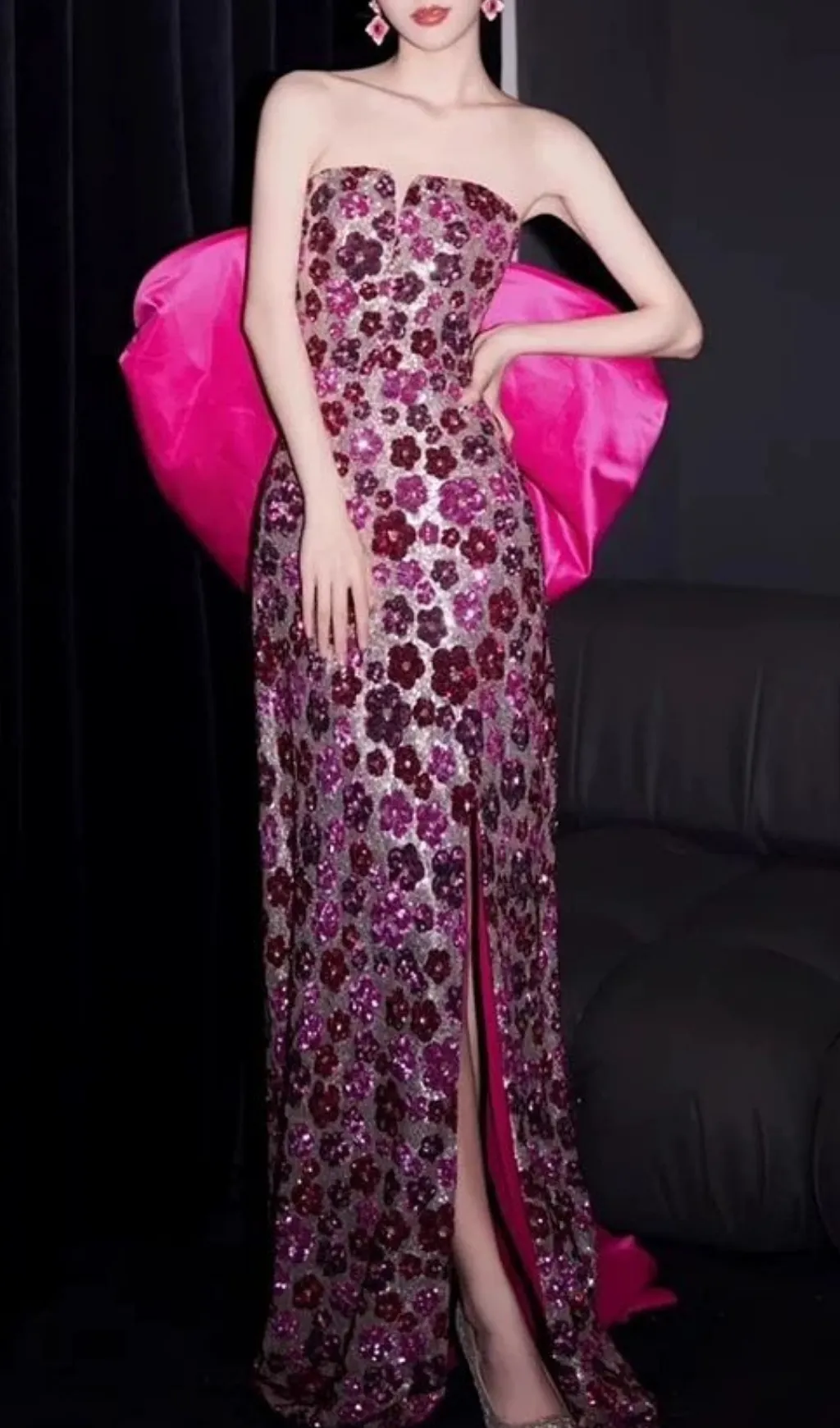Flowering Girl Women Famke Strapless Bow Flower Sequin Maxi Dress 
