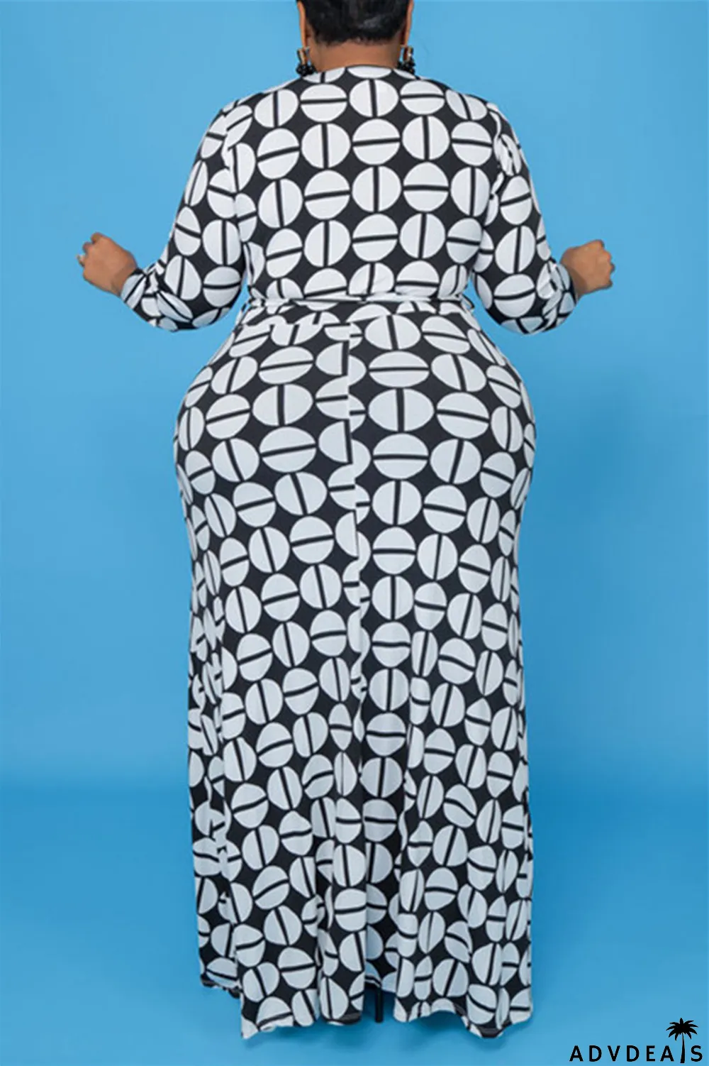 Leopard Print Fashion Casual Plus Size Print With Belt V Neck Long Sleeve Dresses