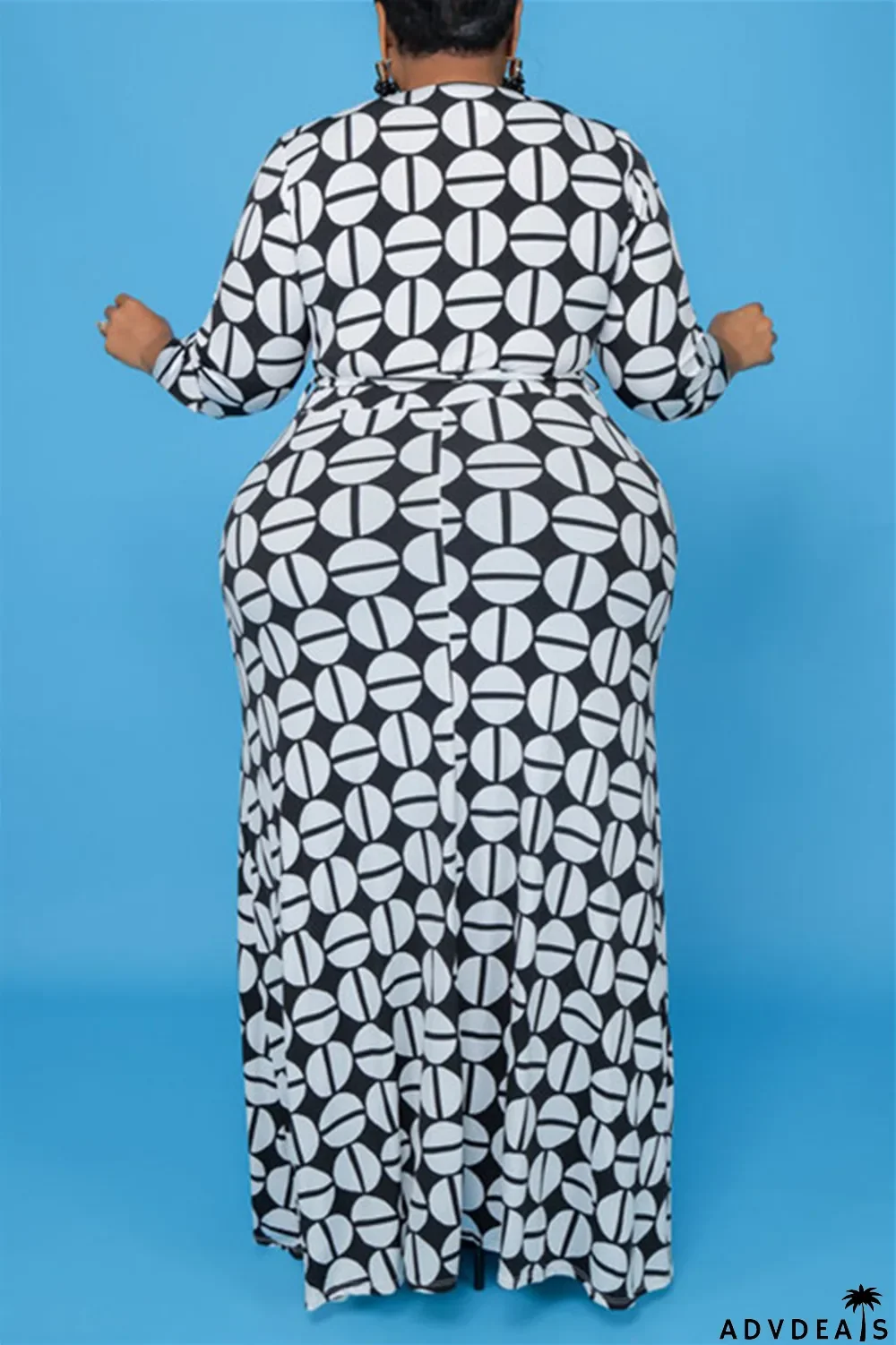 Leopard Print Fashion Casual Plus Size Print With Belt V Neck Long Sleeve Dresses