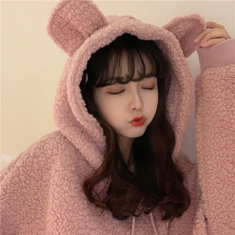 Japanese Kawaii Bear Hoodie Anime Cute Hoodies Soft Girls Pullover