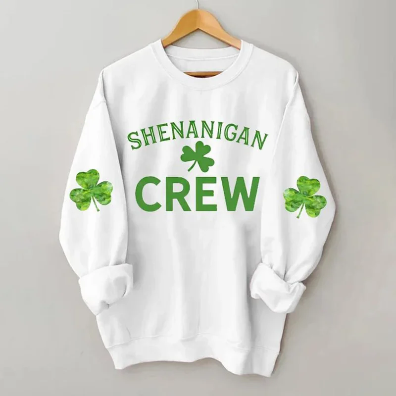 St. Patrick's Day Shenanigan Crew Print Long Sleeve Sweatshirt
