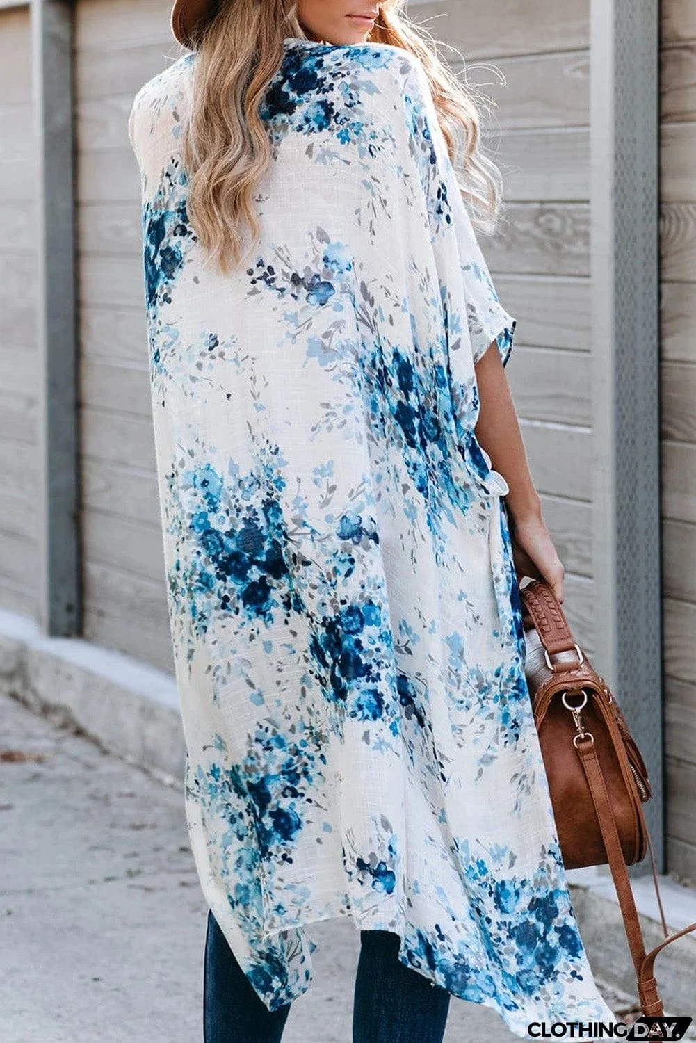 Floral Kimono Sleeves Chiffon Loose Beach Cover Up