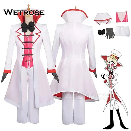 [Wetrose] Lucifer Cosplay Costume Hazbin Hotel New Season 2 Helluva Boss Hell Full Set White Suit Devil Halloween