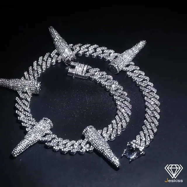 Large Black Panther Iced Out Bling CZ Stone Cuban Chain