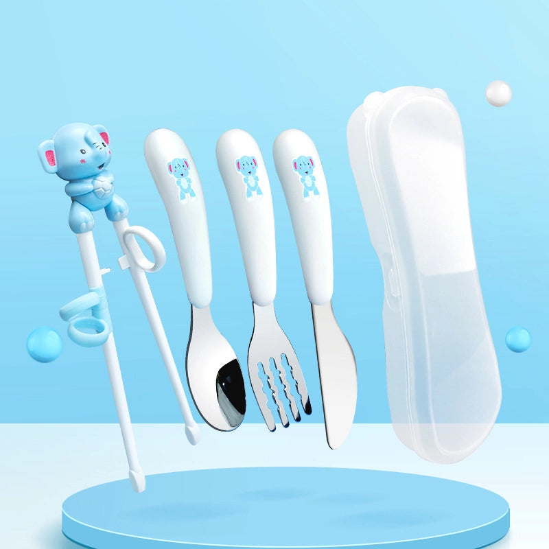 Maternal And Infant Products Portable Feeding Children’s Tableware Set Cartoon Learning Chopsticks Training Chopsticks 304 Stainless Steel Spoon Fork
