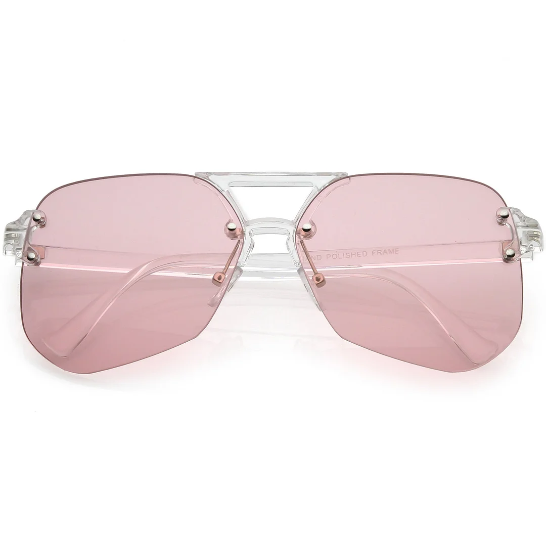 Oversize Rimless Aviator glasses With Keyhole Bridge Super Flat Lens 60mm