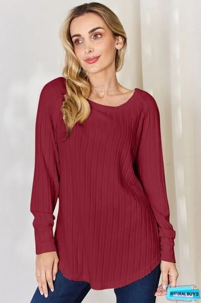 Basic Bae Full Size Ribbed Round Neck Slit T-Shirt