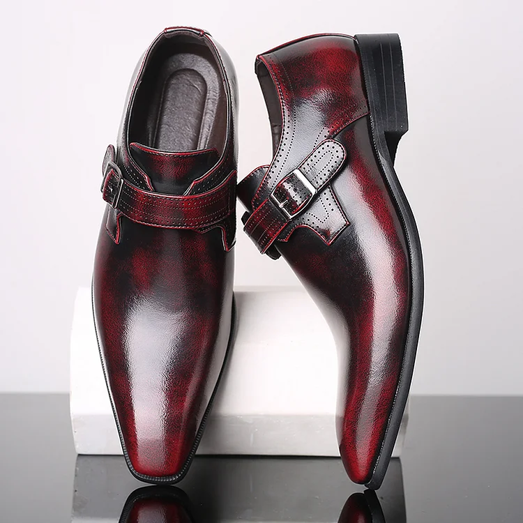 Men's Pointed Toe Buckle Decor PU Leather Shoes