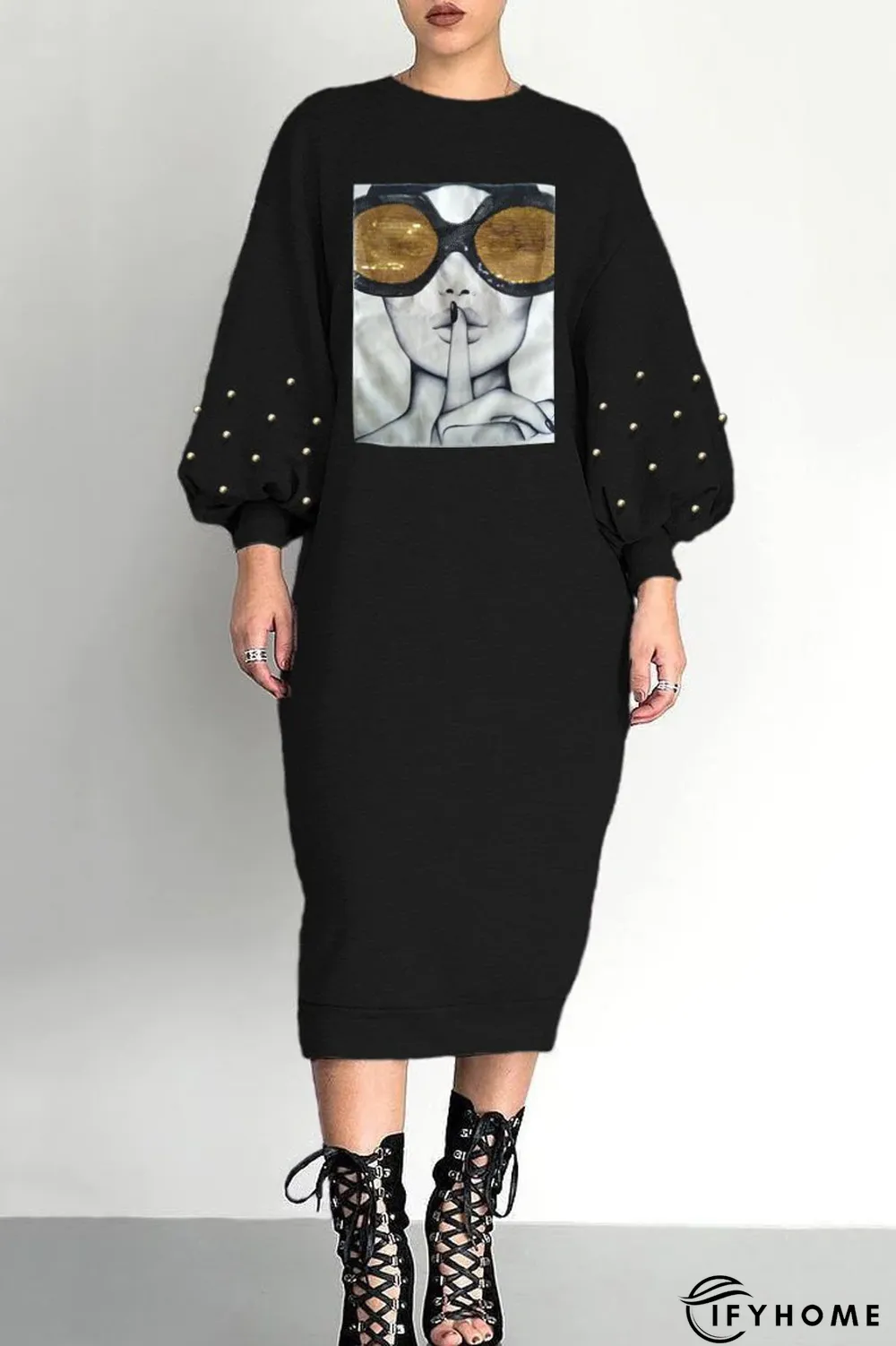 Bubble Sleeve Beaded Sequin Dress | IFYHOME