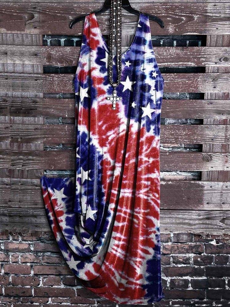 Star Tie-dye Print Sleeveless Maxi Dress