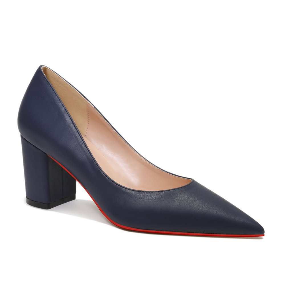 65mm Women Chunky Heels Red Bottom Shoes Comfortable Middle Block Heel Pumps Matte-MERUMOTE