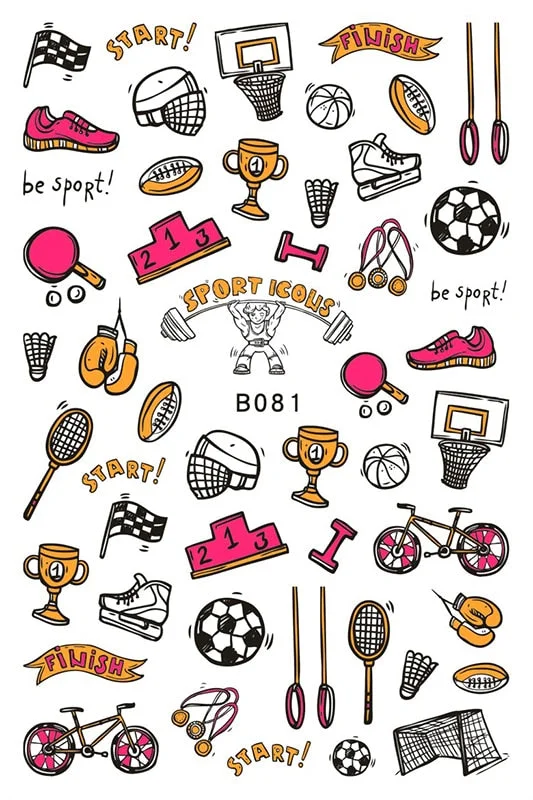 3D Flag Sport Nail Stickers for Manicure Fire Clover Decoration Decals Back Glue Designer Gymnastics Nail Art Sticker