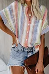 Summer Stripe Color Block Blouses