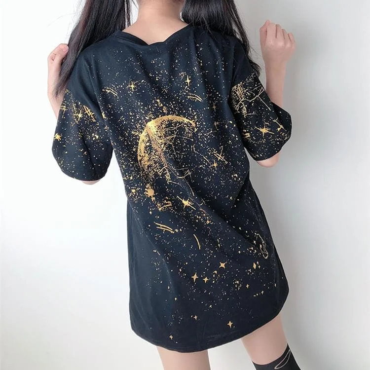Black Galaxy Starry Tee Shirt S12780