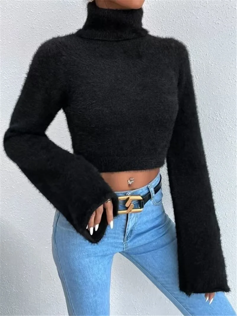 Nigikala Nigikala And Winter New Women's Sweater High-Neck Short-Sleeved Long-Sleeved Solid Anti-Sting Knitted Shirt
