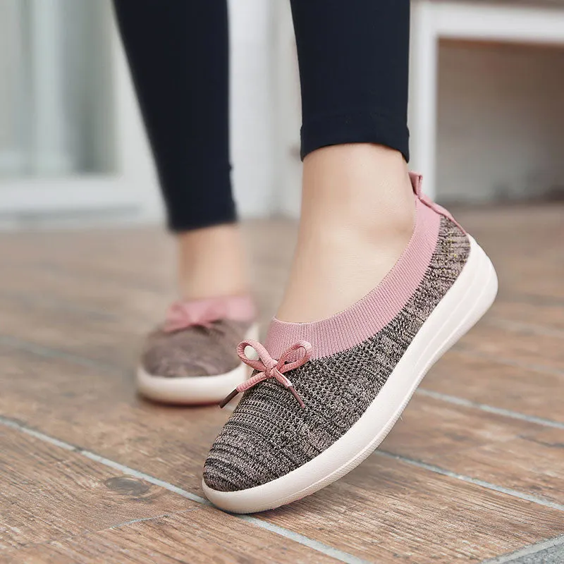 MWY Summer Breathable Mesh Fashion Women Shoes Flats Slip Fabric Casual Shoes Comfortable Round Toe Butterfly Knott Shoes