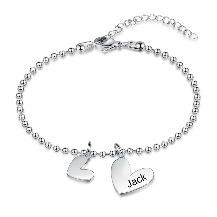 Personalized Bracelet with Heart Charms Engraved Name Bracelet for Women