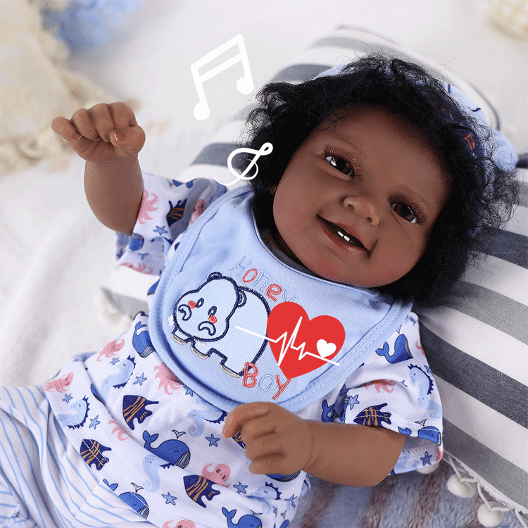 Babeside Leen 20" Awake Reborn Baby Doll Infant American African White Marine Fish Baby Boy with Heartbeat Coos and Breath