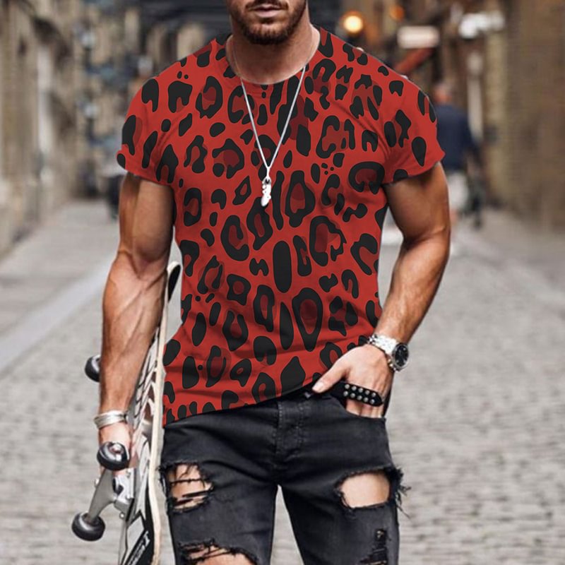 Leopard Animal Prints Summer Short Sleeve T-Shirts for Men-VESSFUL