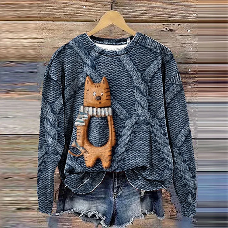 Wearshes Women's Cute Animal Print Casual Sweatshirt
