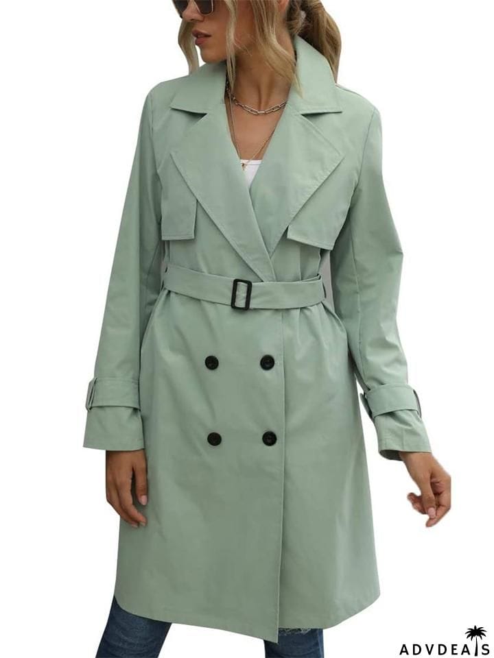 Women's Loose Casual Lapel Belted Double-Breasted Trench Coat