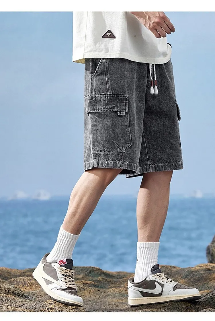 Men's Relaxed Fit Denim Cargo Shorts Casual Summer Wear