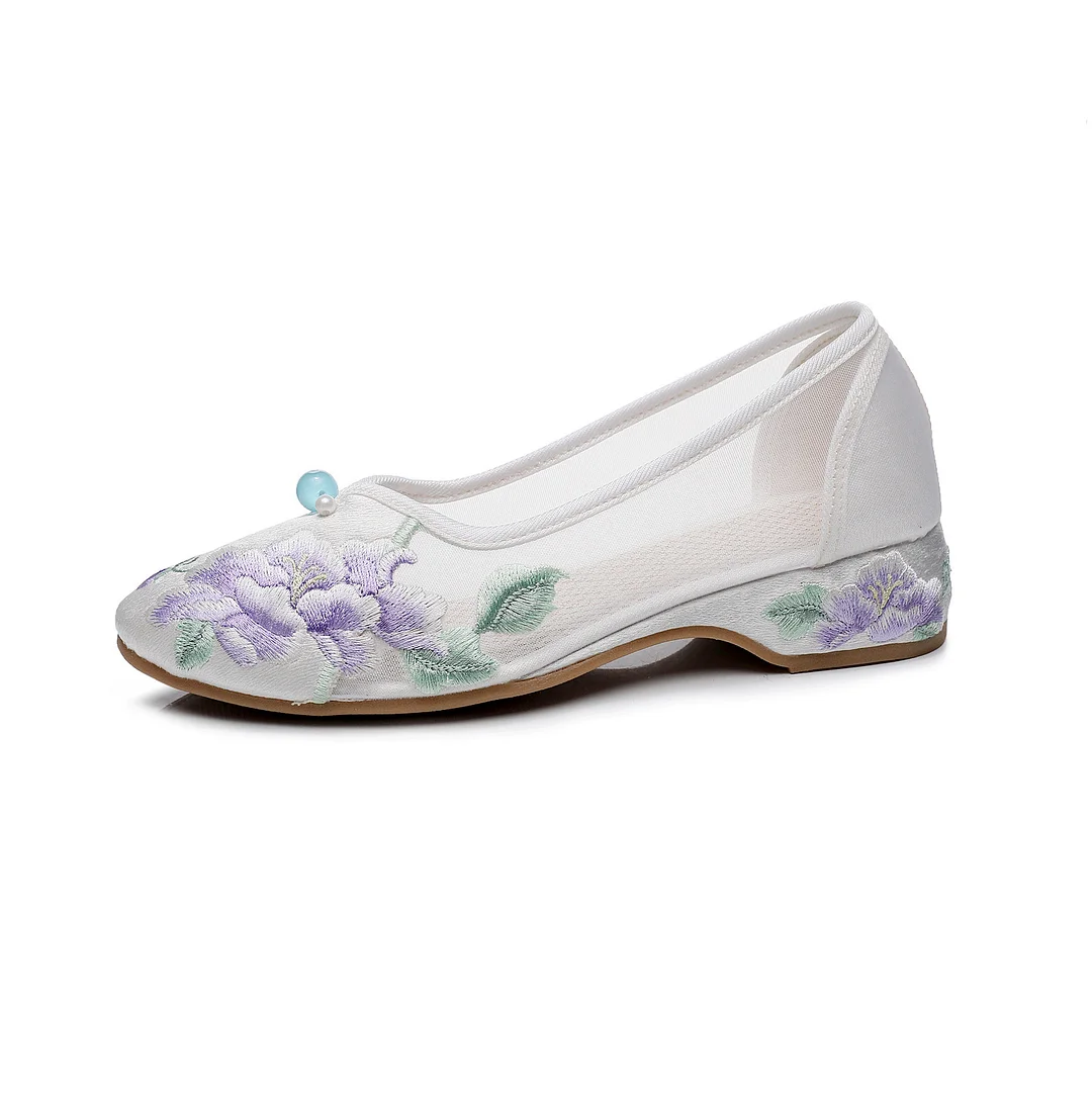 Zingj Zingj Shoes Low Heel Root Embroidered Cloth Shoes Bright Silk Quilting 2023 Summer With Fairy Gauze Skirt Hanfu