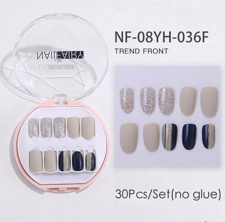 Fake Nails Press Coffin False with Glue Set Packaging Full Artificial Short Kiss Detachable Stick Designs Art Tipsy Cover Box-Nail Inspo