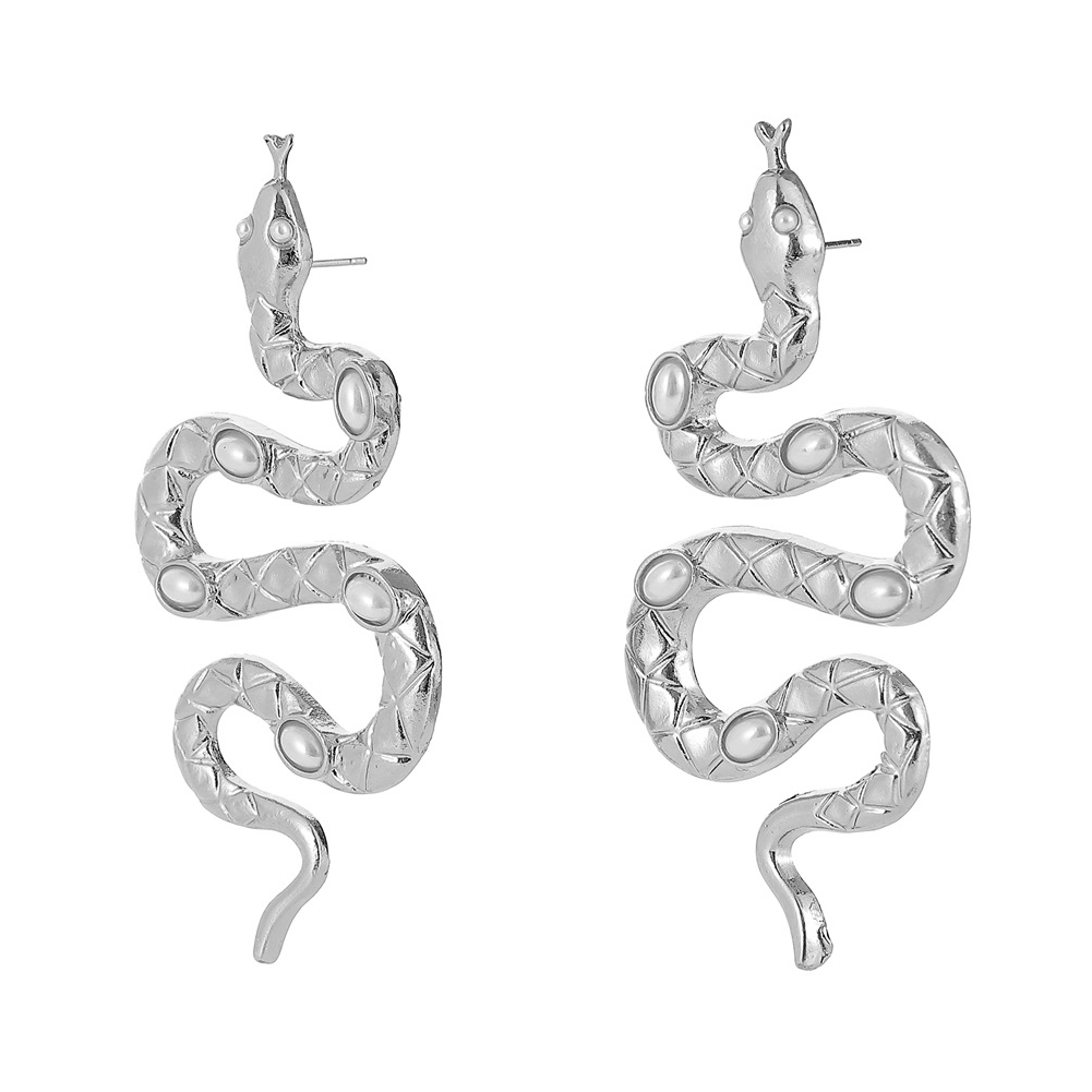 

Fashion Exaggerated Ear Studs Unisex Earrings Snake Pattern Pearl Jewelry, Silver, 501 Original