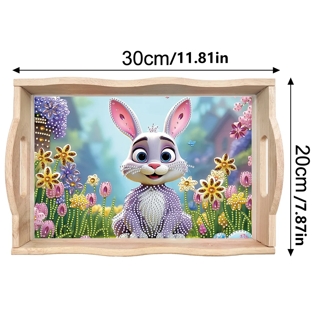 Wooden Garden Rabbit 5D DIY Diamond Painting Serving Tray for Home Decor