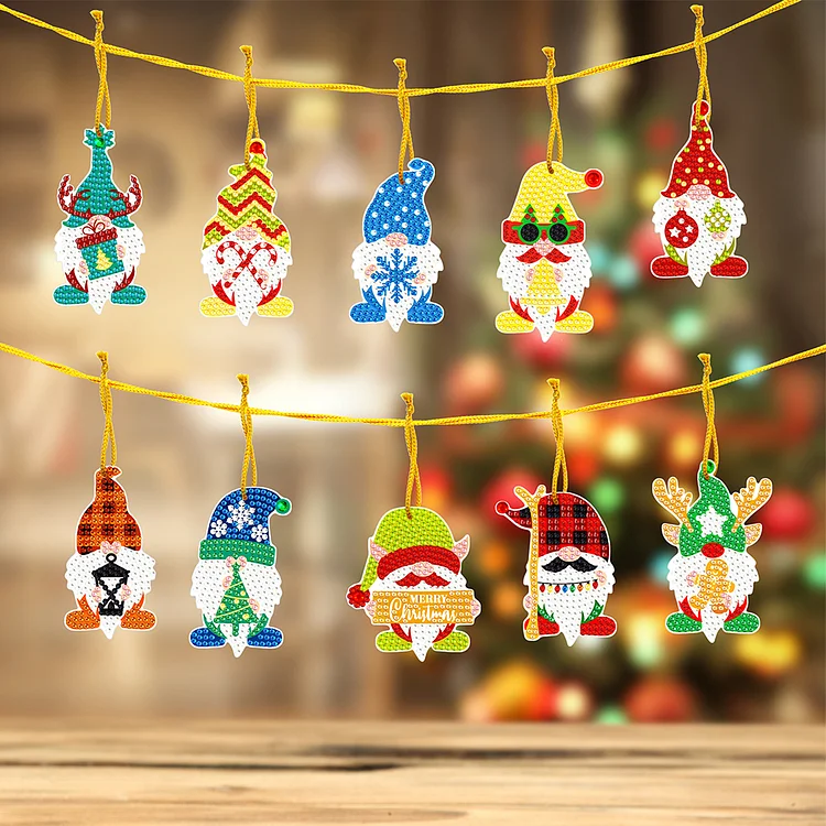 10pcs Christmas Diamonds Key Chain Kit Special-shaped Drill PET Xmas Gnome Gifts