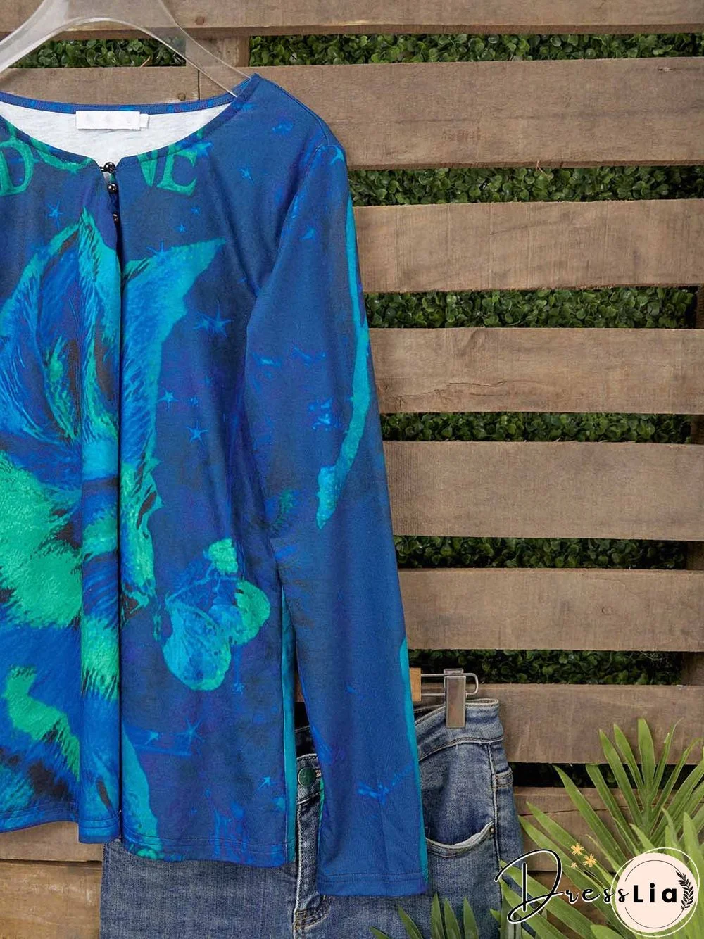 Plus Size Long Sleeve Vintage V Neck Cat T-shirt