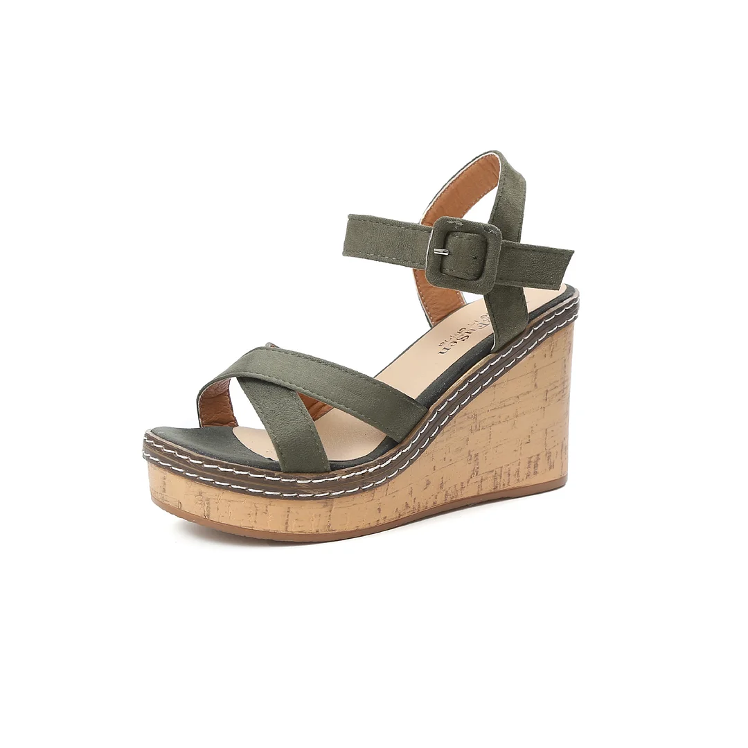 Tanguoant Tanguoant New Heel One Word Button Suede Exposed Toe Sandals Women's Waterproof Ighten Belt Buckle Women's Shoes