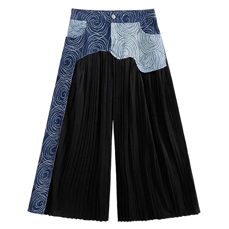 Retro Splicing Pleated High Waist Pants - yankia
