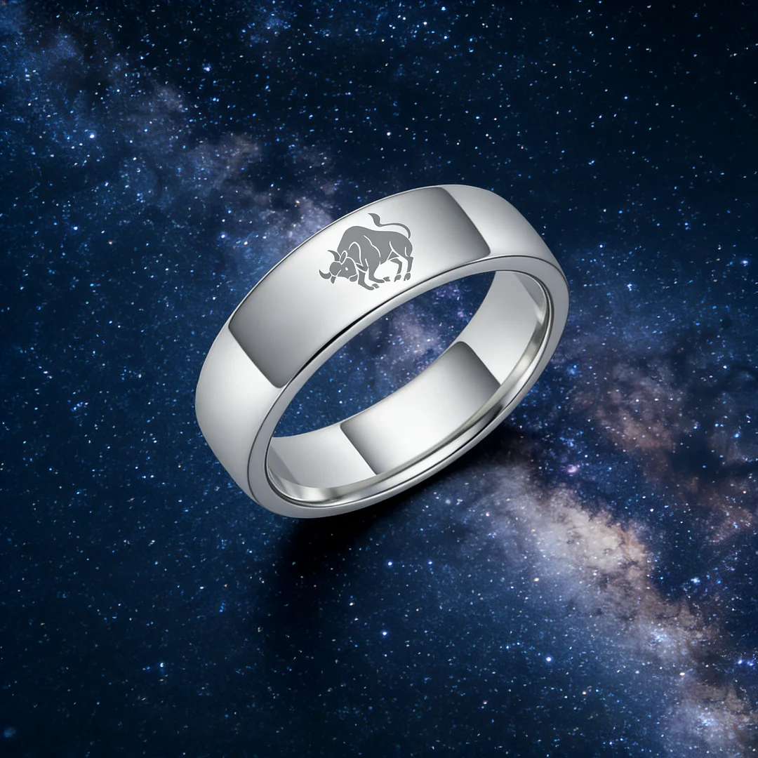 Taurus Tungsten Carbide Rings Sliver Flat Wedding Bands Comfort Fit Men and Women 4MM 6MM 8MM