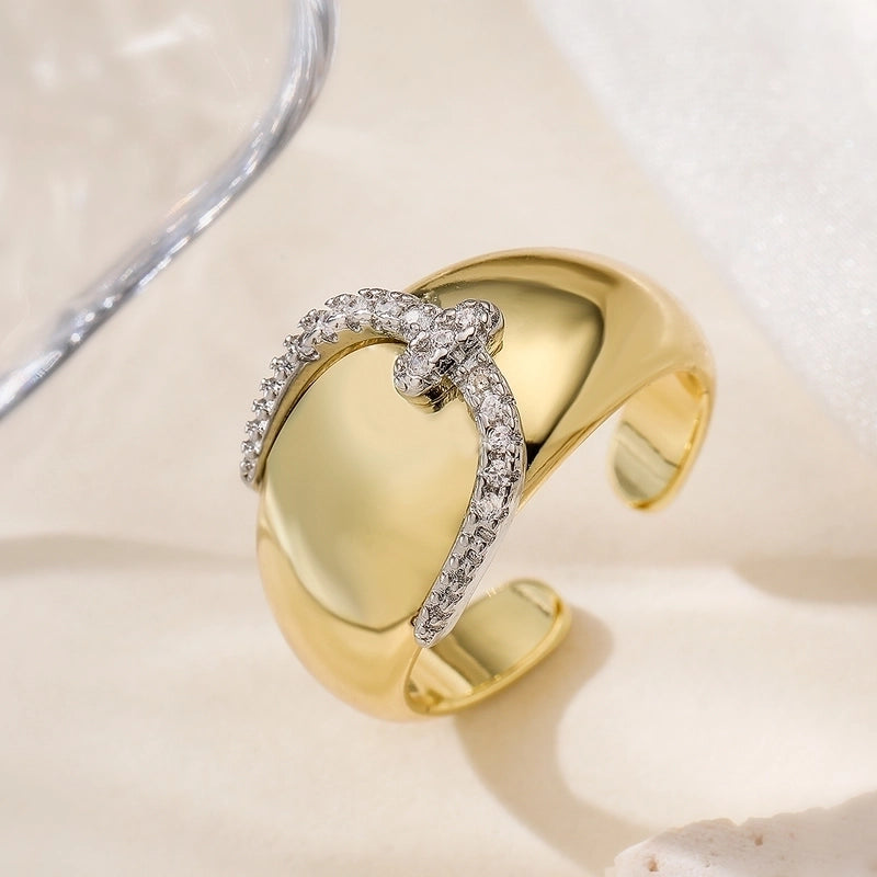 Copper 18K Gold Plated Minimalist Commute Plating Inlay Color Block Zircon Open Rings