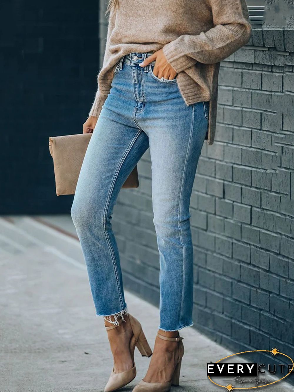 Casual Plain Autumn Elasticity Regular Fit Hot List Straight pants Denim Jeans for Women