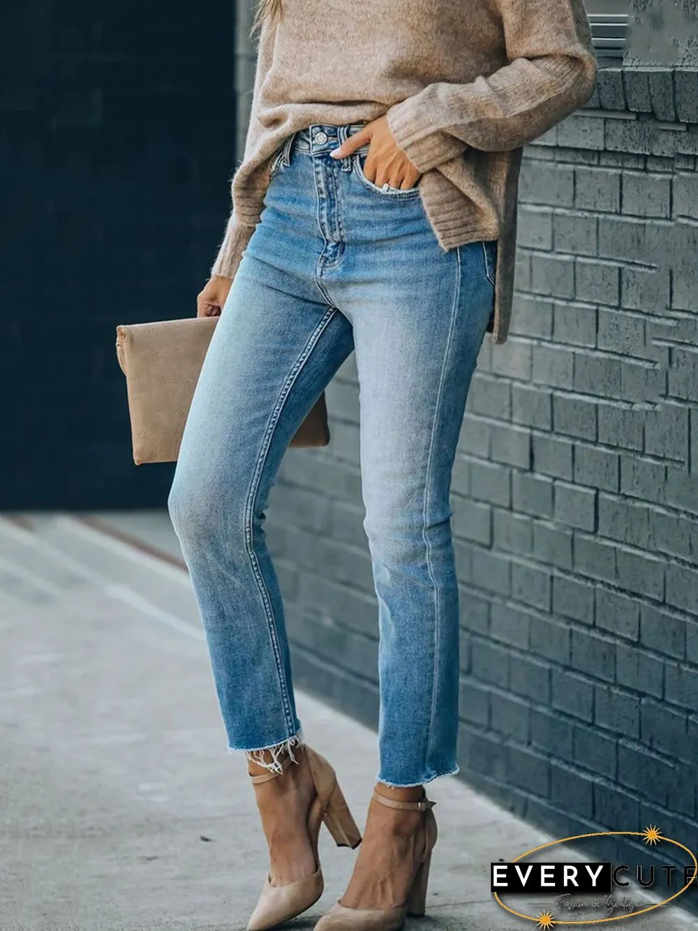 Casual Plain Autumn Elasticity Regular Fit Hot List Straight pants Denim Jeans for Women