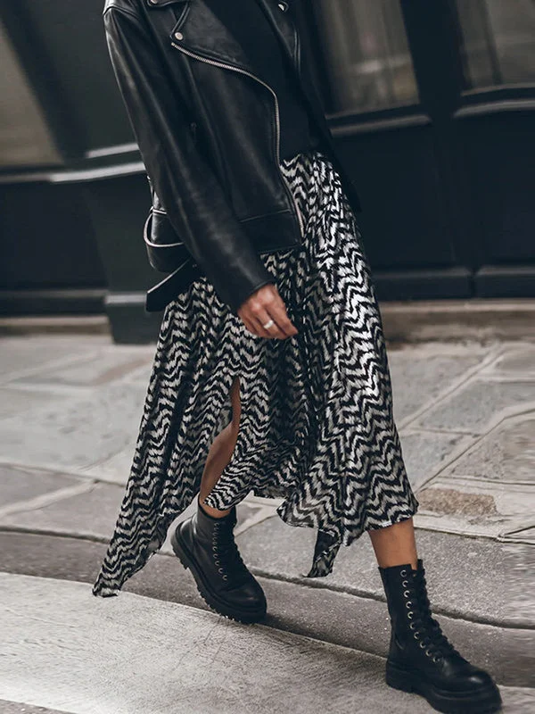 Loose Bronzing Contrast Color Split-Side Skirts Bottoms