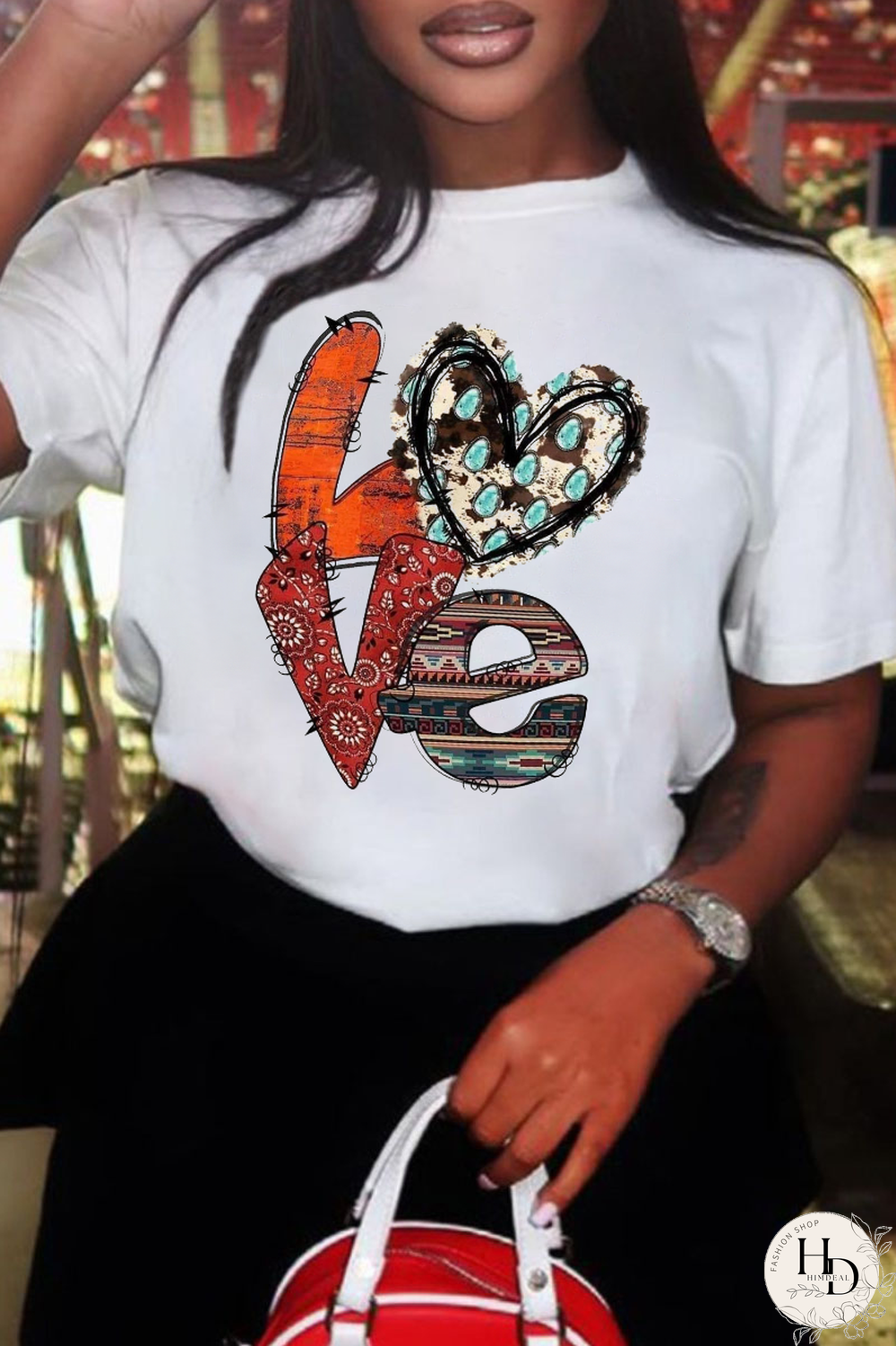 Black Casual Daily Print Patchwork Letter O Neck T-Shirts