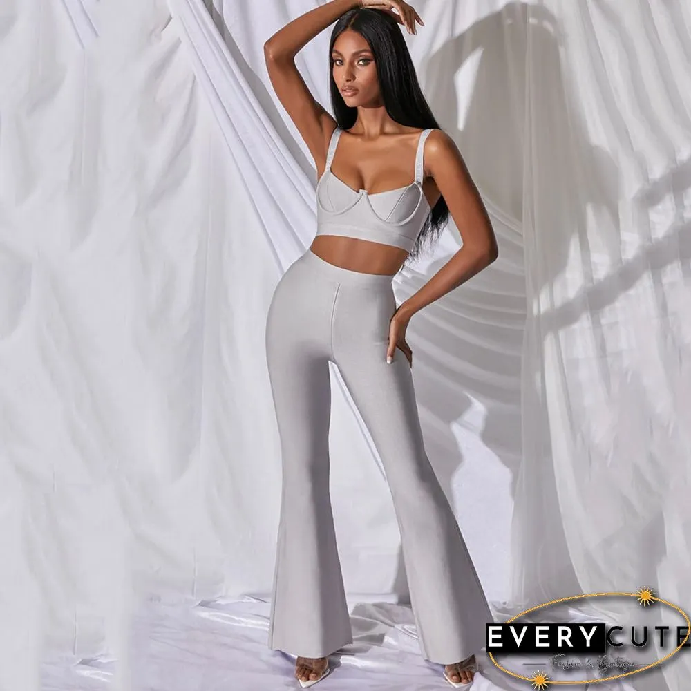 Summer Womens Fashion Sexy Bandage Two-Piece Set Sleeveless Tight Short Top High Waist