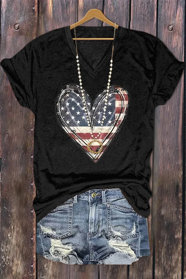 American Flag Print Patriotic T-Shirt
