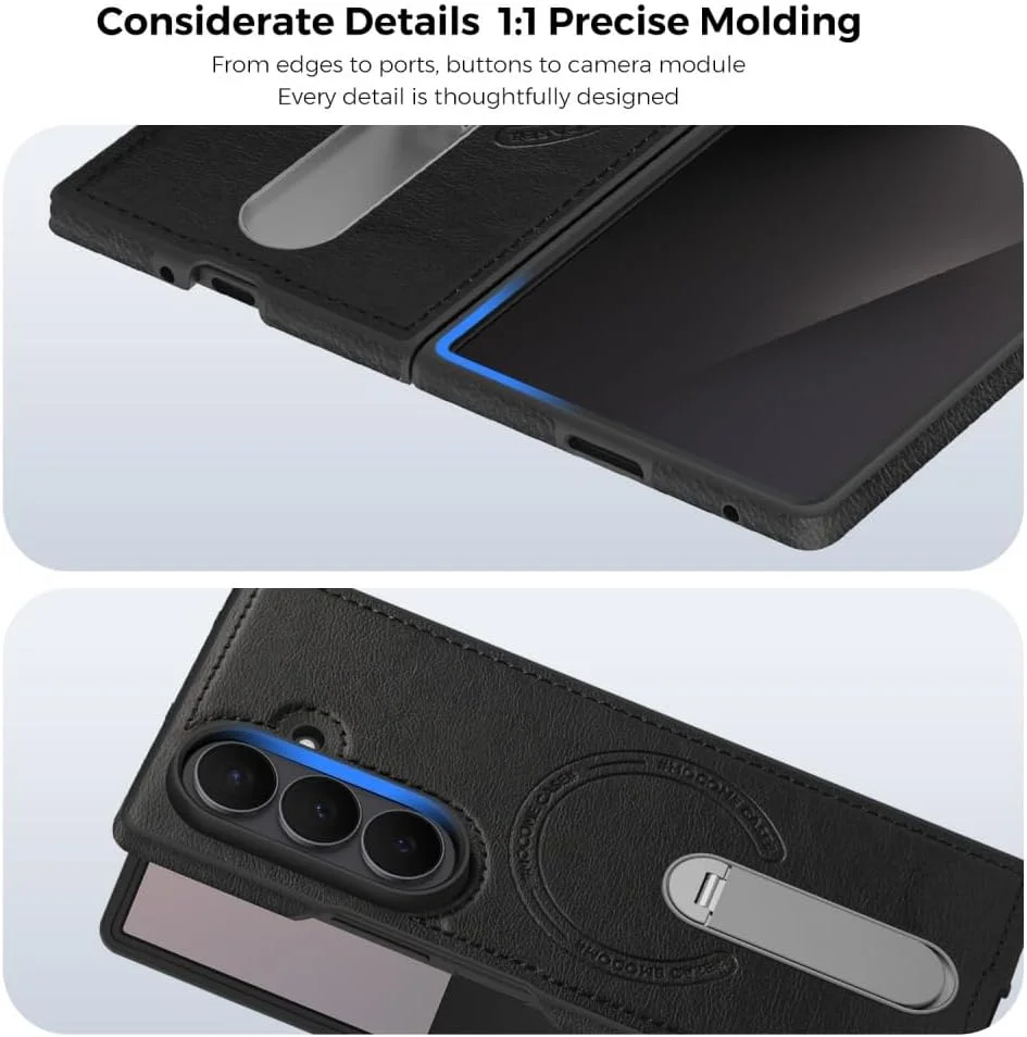 360 Rotae Kickstand Leather Case for Samsung Galaxy Z Fold 7 6 5 4 3 5G Magnetic Heavy Duty Cover, Military Shockproof Cases 