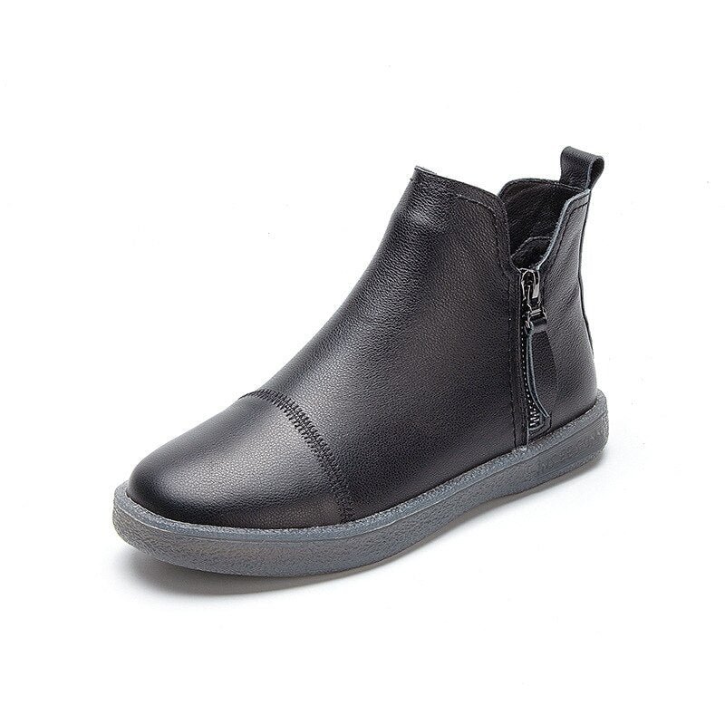 Leather Ankle Boots Warm Wool Slip On Super Comfortable Booties