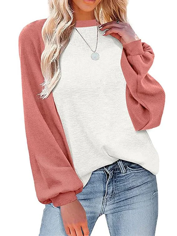 Women Long Sleeve Scoop Neck Colorblock Top