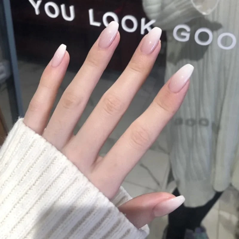 New Full Cover long stiletto nail tips Fashion Japanese Style matte false nails Light Purple Solid Color fake nails with glue 24-Nail Inspo